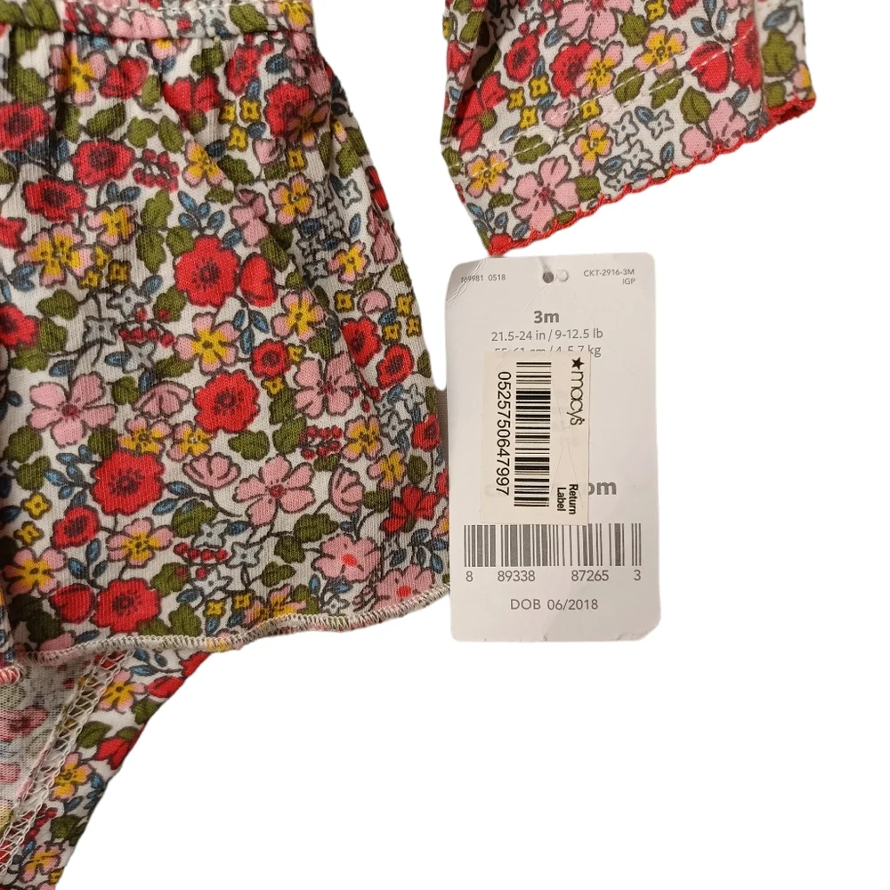 CARTERS 2Pc Red Colorful Ditsy Floral Print Long Sleeve Ruffle Onesie Pants Set